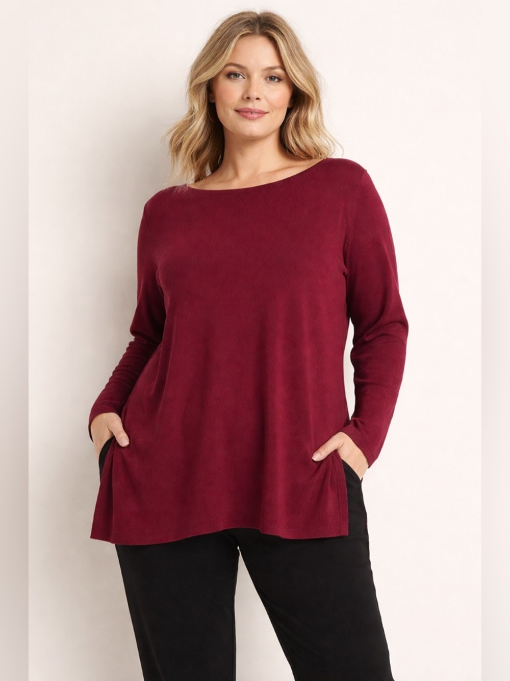 Eileen Fisher Rich Burgundy Long Sleeve Sweater Top 1X